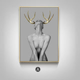 Nude with Golden Antlers Figurative Photographic Wall Art