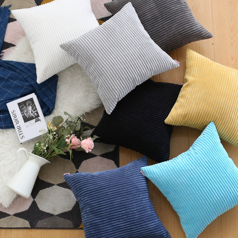 Cushion Covers Super-Soft Striped Velvet Corduroy Home Decorative Pillow Cover For Sofa 45x45cm Decorative Pillow Case