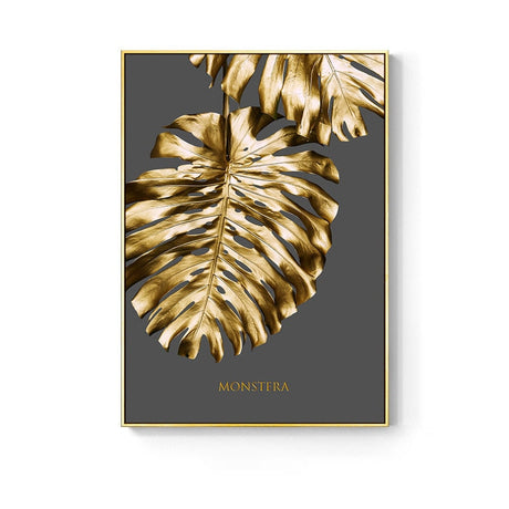 Golden abstract leaf flower Wall Art for Living Room Decor