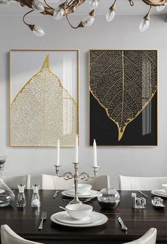 Golden abstract leaf flower Wall Art for Living Room Decor