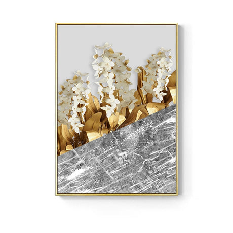 Golden abstract leaf flower Wall Art for Living Room Decor