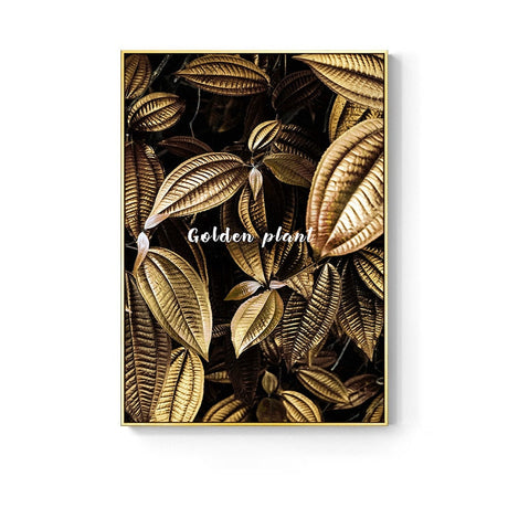 Golden abstract leaf flower Wall Art for Living Room Decor