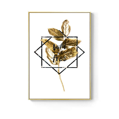 Golden abstract leaf flower Wall Art for Living Room Decor