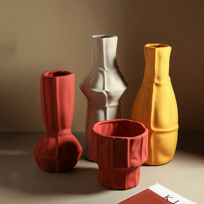 Nordic Style Art Ceramic Creative Hydroponic Vase Dried Flower Ornament Living Room Desktop Flower Decoration Homeware
