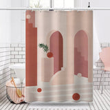 Feblilac Nordic Style Pink Architecture Abstract Art Shower Curtain with Hooks, Bathroom Curtains with Ring, Unique Colored Block Bathroom décor, Boho Shower Curtain, Customized Bathroom Curtains, Extra Long Shower Curtain