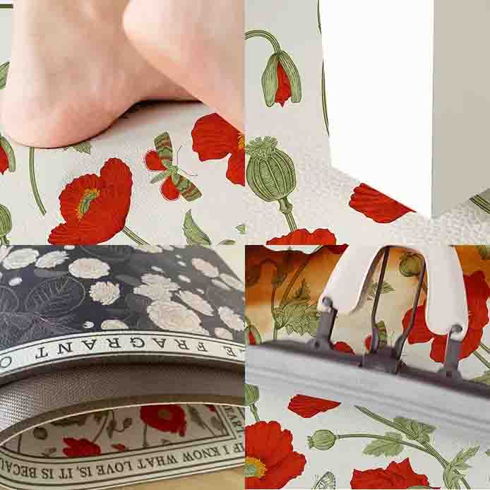 Feblilac Red Flower PVC Leather Kitchen Mat