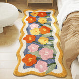 Feblilac Lovely Flowers Bedroom Runner Mat, Red Flower Bedroom Rug