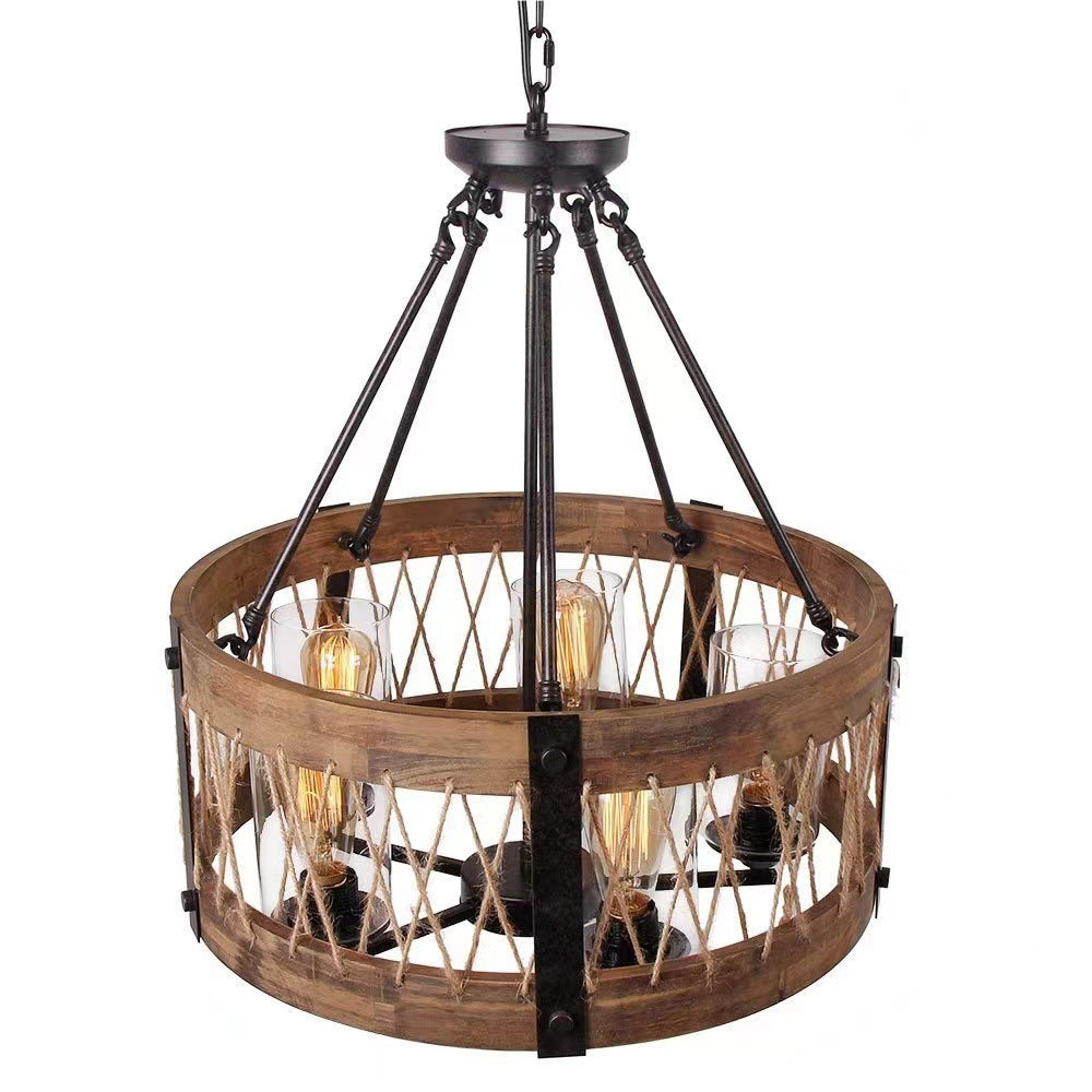 5-Light Wooden Circle Antique Chandelier