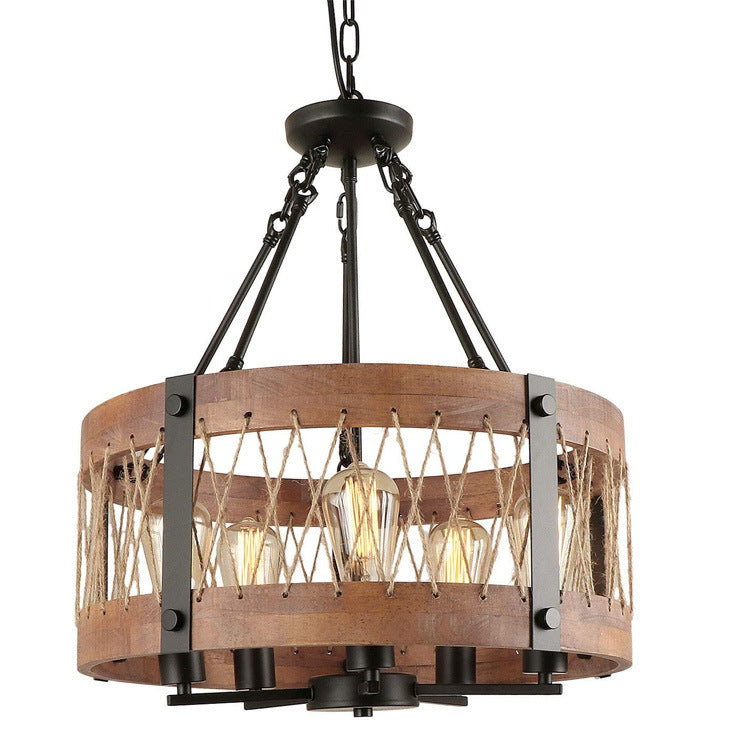 5-Light Wooden Circle Antique Chandelier