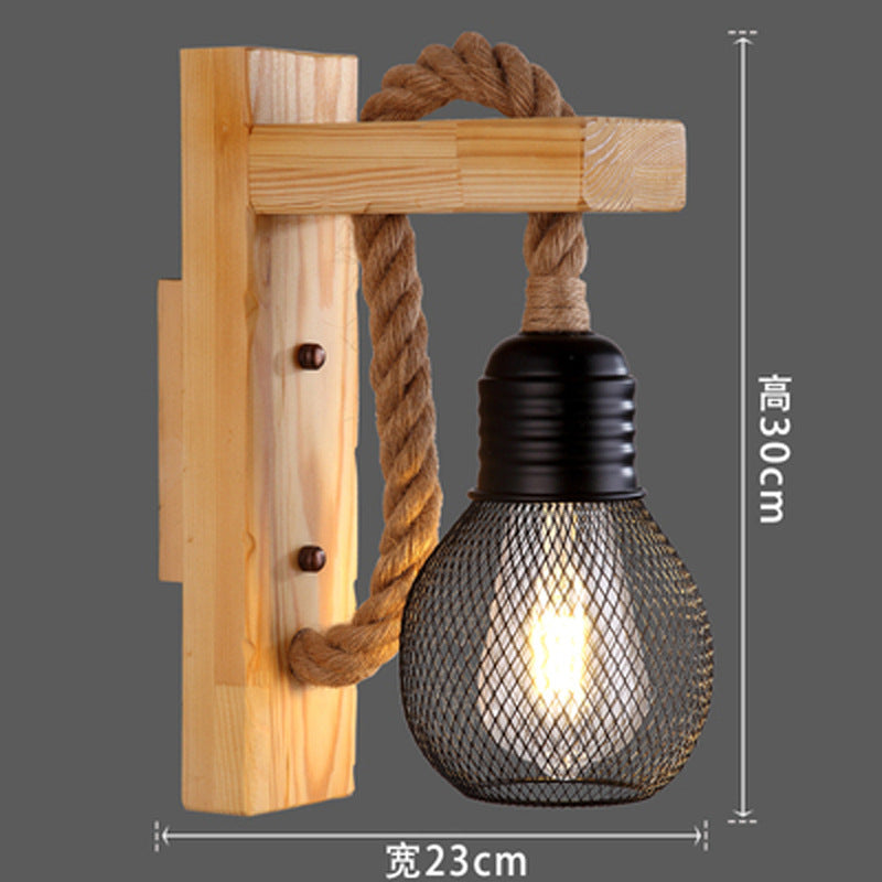 Antique Wooden Retro Wall Lamp with Mesh Shade