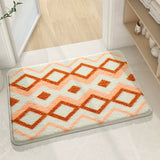 Feblilac Abstract Green Lines Bath Mat, Modern Leaves Art Rug for Bathroom