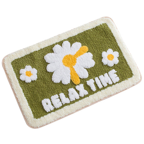 Feblilac Daisy Bath Mat Relax Time, Flower Bathroom Rug, 16"x24"