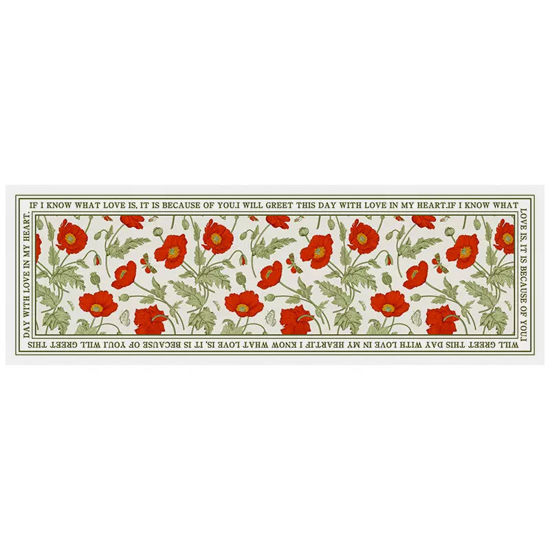 Feblilac Red Flower PVC Leather Kitchen Mat