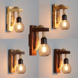 Antique Wooden Retro Wall Lamp with Mesh Shade