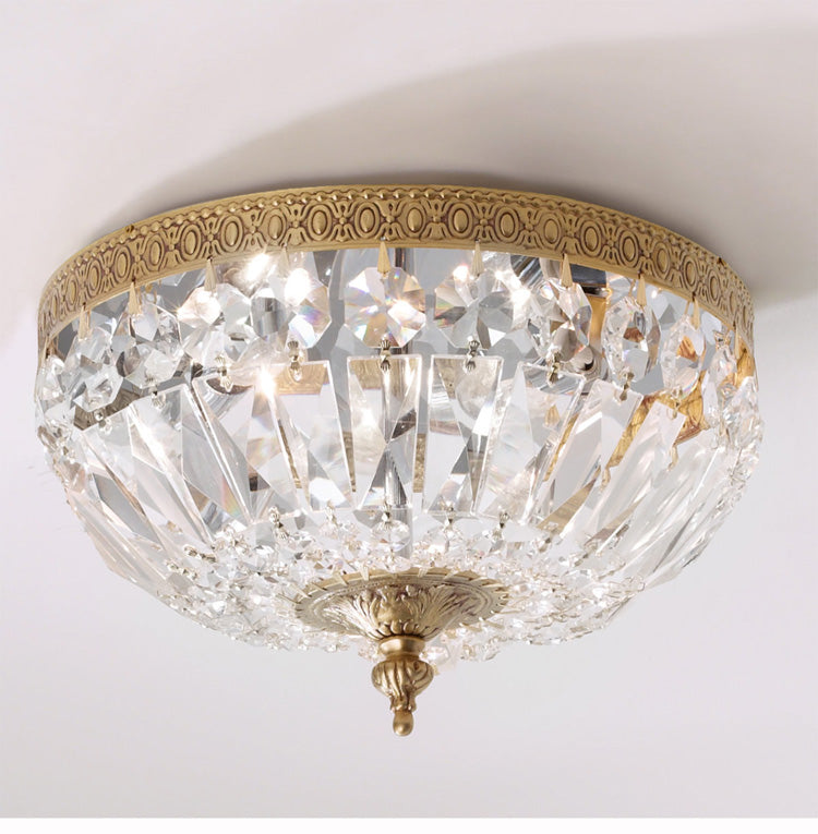 American Countryside Antique Brass Crystal Ceiling Lamp