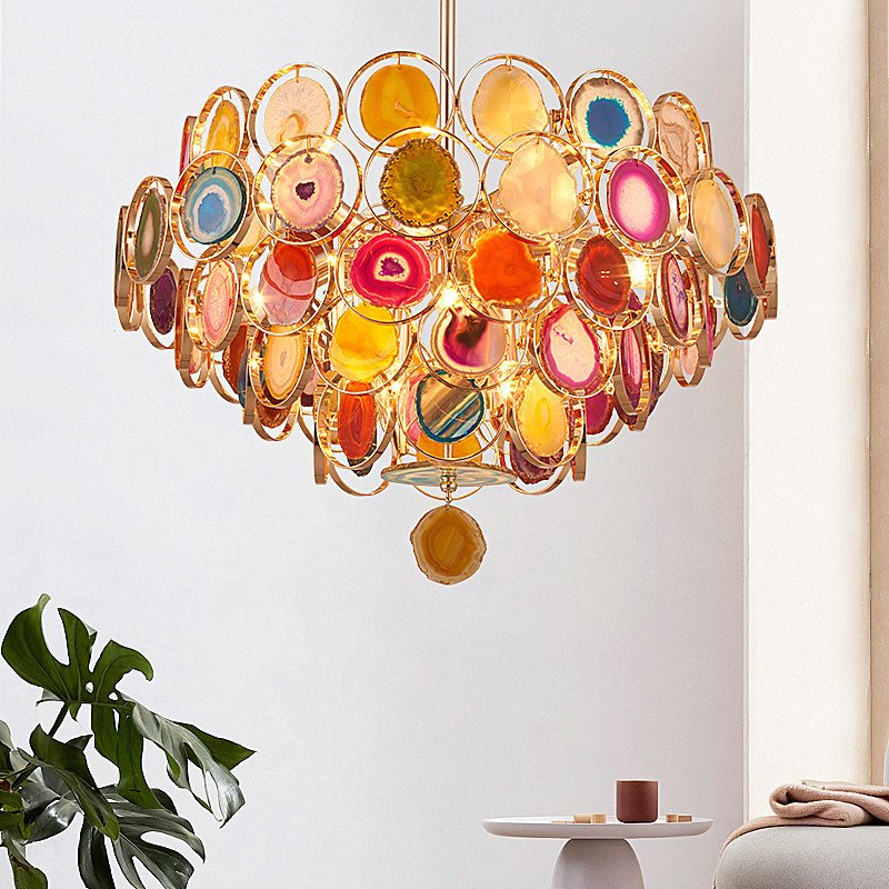 Colorful Slice Agate Chandelier for Foyer