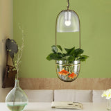 Hanging plant vase pendant light in brass
