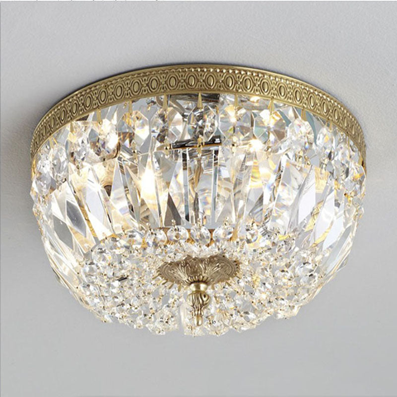 American Countryside Antique Brass Crystal Ceiling Lamp