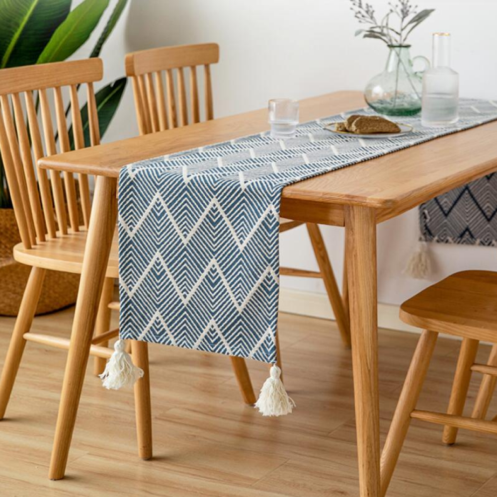 Gustav Jacquard Table Runner With Tassel