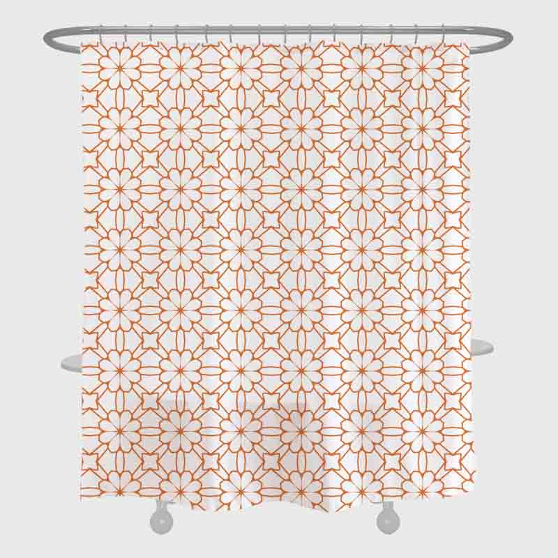 Feblilac Orange Flower Shaped Line Art White Ground Shower Curtain with Hooks, Floral Bathroom Curtains with Ring, Unique Bathroom décor, Boho Shower Curtain, Customized Bathroom Curtains, Extra Long Shower Curtain