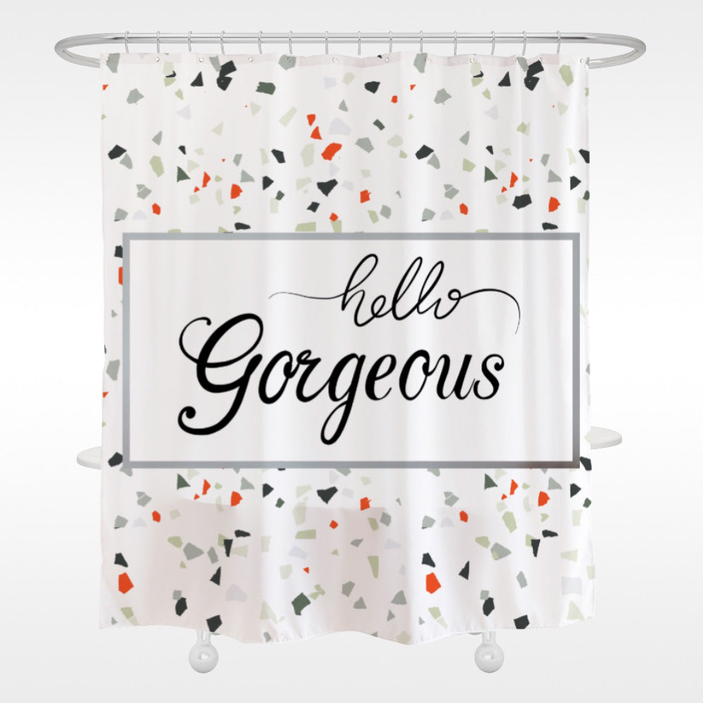 Hello Gorgeous Terrazzo Pattern Shower Curtain with Hooks, Geometric Bathroom Curtains with Ring, Unique Bathroom décor, Boho Shower Curtain, Customized Bathroom Curtains, Extra Long Shower Curtain