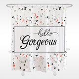 Hello Gorgeous Terrazzo Pattern Shower Curtain with Hooks, Geometric Bathroom Curtains with Ring, Unique Bathroom décor, Boho Shower Curtain, Customized Bathroom Curtains, Extra Long Shower Curtain