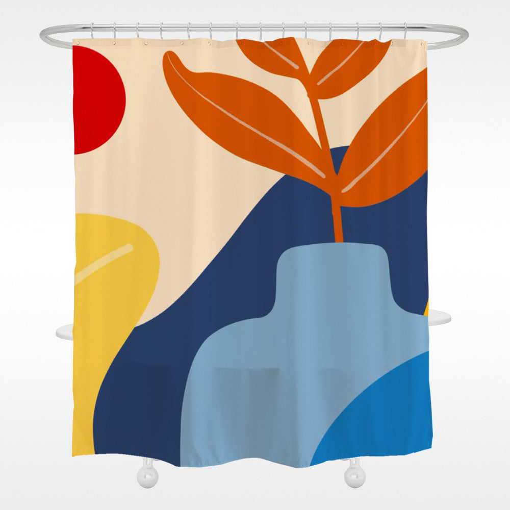Feblilac Abstract Flower Pot Shower Curtain with Hooks, Geometric Bathroom Curtains with Ring, Unique Bathroom décor, Boho Shower Curtain, Customized Bathroom Curtains, Extra Long Shower Curtain