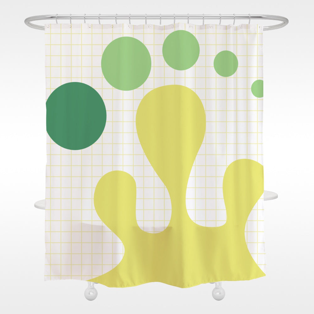 Yellow Green Wave and Dots Shower Curtain