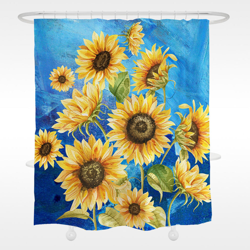 Blue Ground Sun Flower Shower Curtain