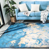 Feblilac Abstract Golden Cloud and Blue Sky Area Rug, Multiple Sized Living Room Rug, Blue Poly Floor Rug, Anti Slip Living Room Mats, Soft Thick Area Carpet, Art Living Room Carpet, Hot Non Slip Floor Rugs