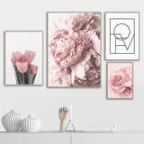 Pink Peony Tulips Rose Flower Wall Art Canvas Painting Nordic Minimalism Posters And Prints Wall Pictures For Living Room Decor