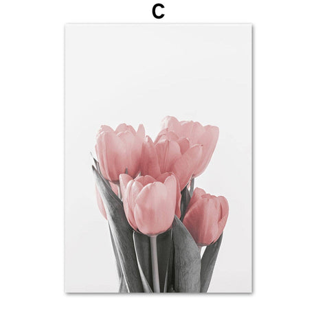 Pink Peony Tulips Rose Flower Wall Art Canvas Painting Nordic Minimalism Posters And Prints Wall Pictures For Living Room Decor