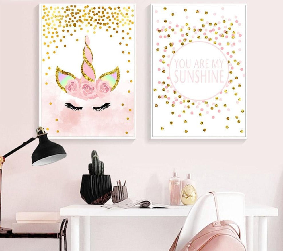 Pink Unicorn Poster Nursery Canvas Decoration for Girls' Room