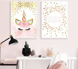 Pink Unicorn Poster Nursery Canvas Decoration for Girls' Room