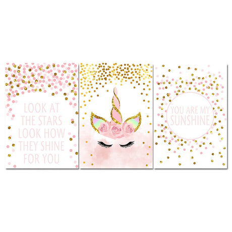 Pink Unicorn Poster Nursery Canvas Decoration for Girls' Room