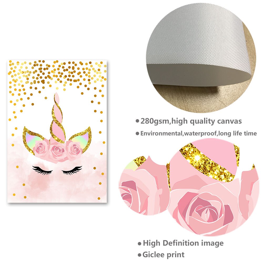 Pink Unicorn Poster Nursery Canvas Decoration for Girls' Room