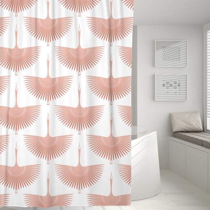 Feblilac Pink Crane Shower Curtain with Hooks, Bathroom Curtains with Ring, Unique Bathroom décor, Boho Shower Curtain, Customized Bathroom Curtains, Extra Long Shower Curtain