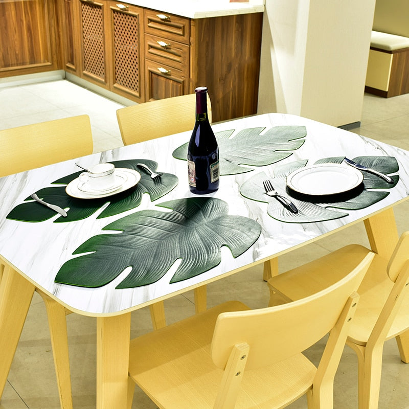 Placemat for dining table Coasters Lotus Leaf Palm Leaf Simulation Plant PVC Cup Coffee Table Mats Kitchen Christmas Home Decor Accessories