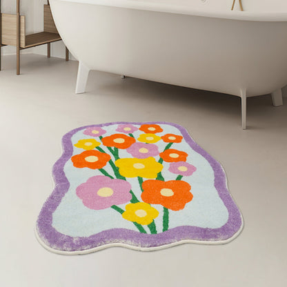 Purple yellow and orange flowers bath mat