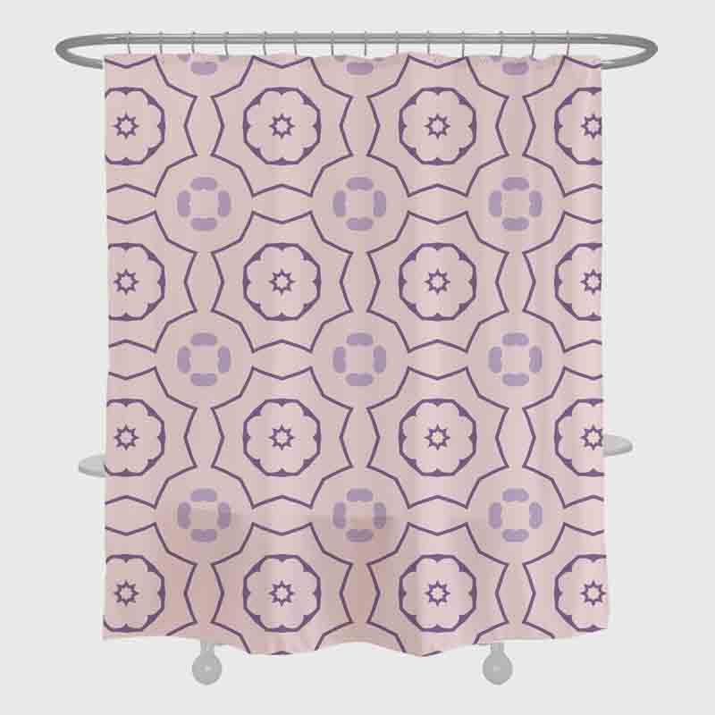 Feblilac Purple Flower Shaped Line Art Grey Ground Shower Curtain with Hooks, Geometric Bathroom Curtains with Ring, Unique Bathroom décor, Boho Shower Curtain, Customized Bathroom Curtains, Extra Long Shower Curtain