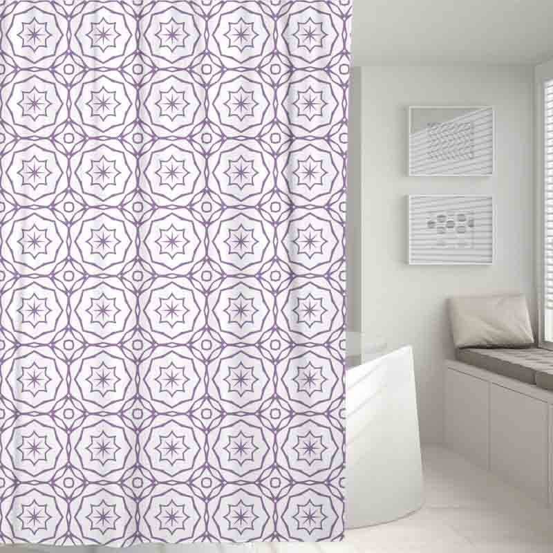 Feblilac Purple Flower Shaped Line Art White Ground Shower Curtain with Hooks, Geometric Bathroom Curtains with Ring, Unique Bathroom décor, Boho Shower Curtain, Customized Bathroom Curtains, Extra Long Shower Curtain