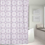 Feblilac Purple Flower Shaped Line Art White Ground Shower Curtain with Hooks, Geometric Bathroom Curtains with Ring, Unique Bathroom décor, Boho Shower Curtain, Customized Bathroom Curtains, Extra Long Shower Curtain