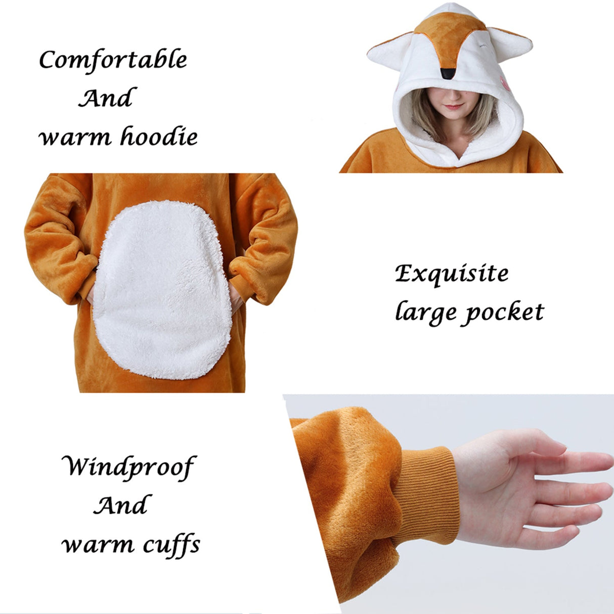 Orange Fox Hoodie Wearable Blanket