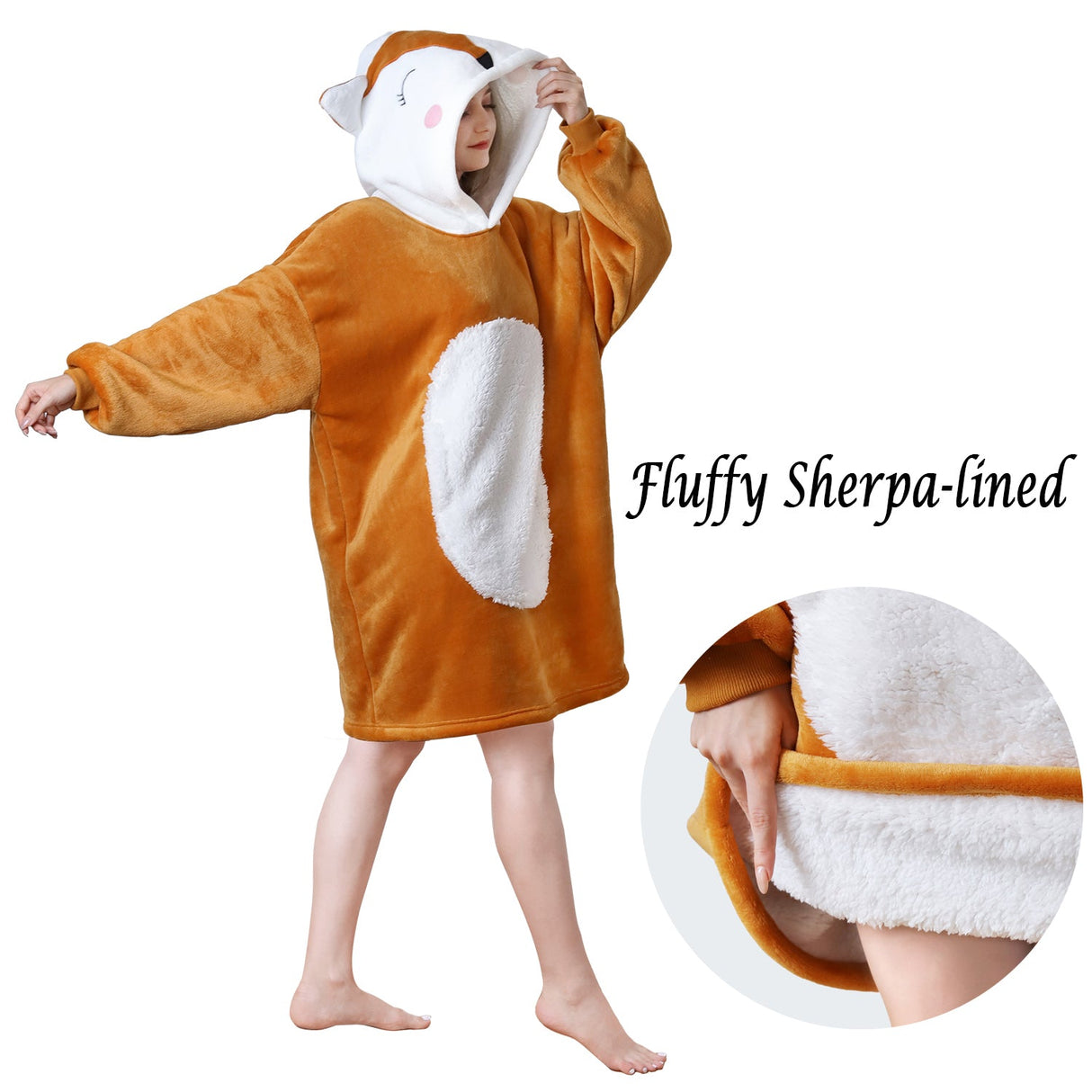 Orange Fox Hoodie Wearable Blanket