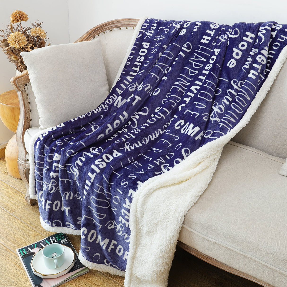 Blue Fluffy Flannel Sherpa Blanket
