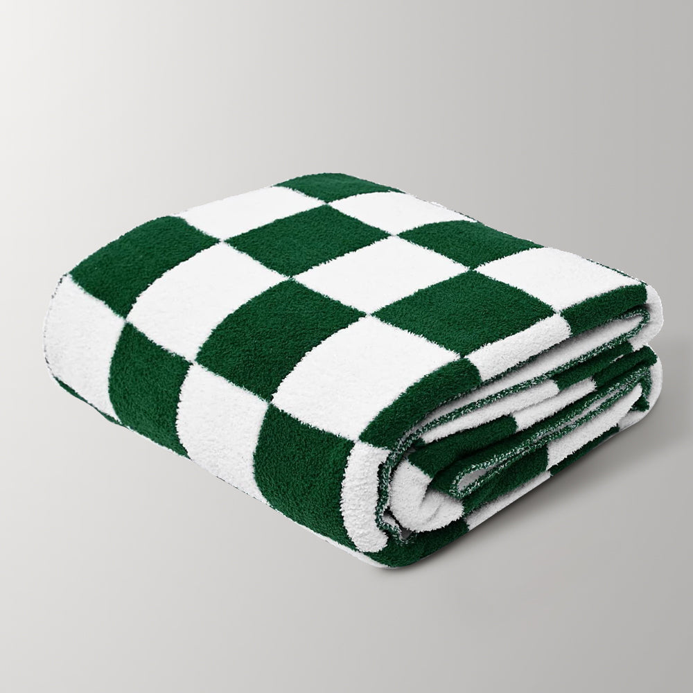 Green Plaid Grid Fluffy Blanket