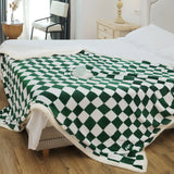 Green Plaid Grid Fluffy Blanket