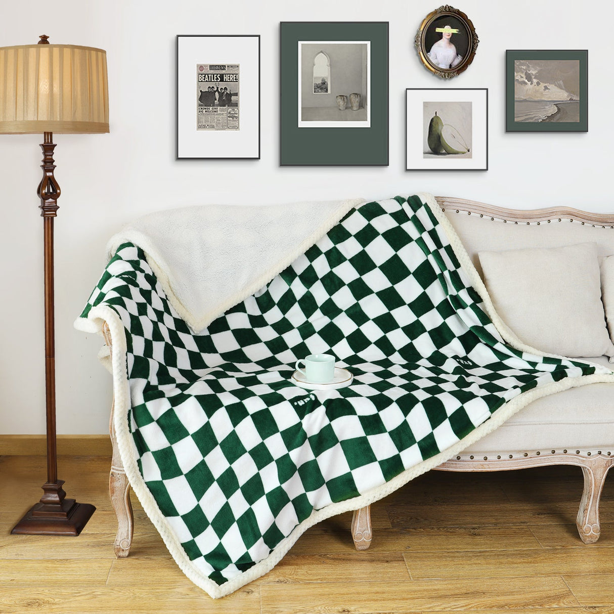 Green Plaid Grid Fluffy Blanket