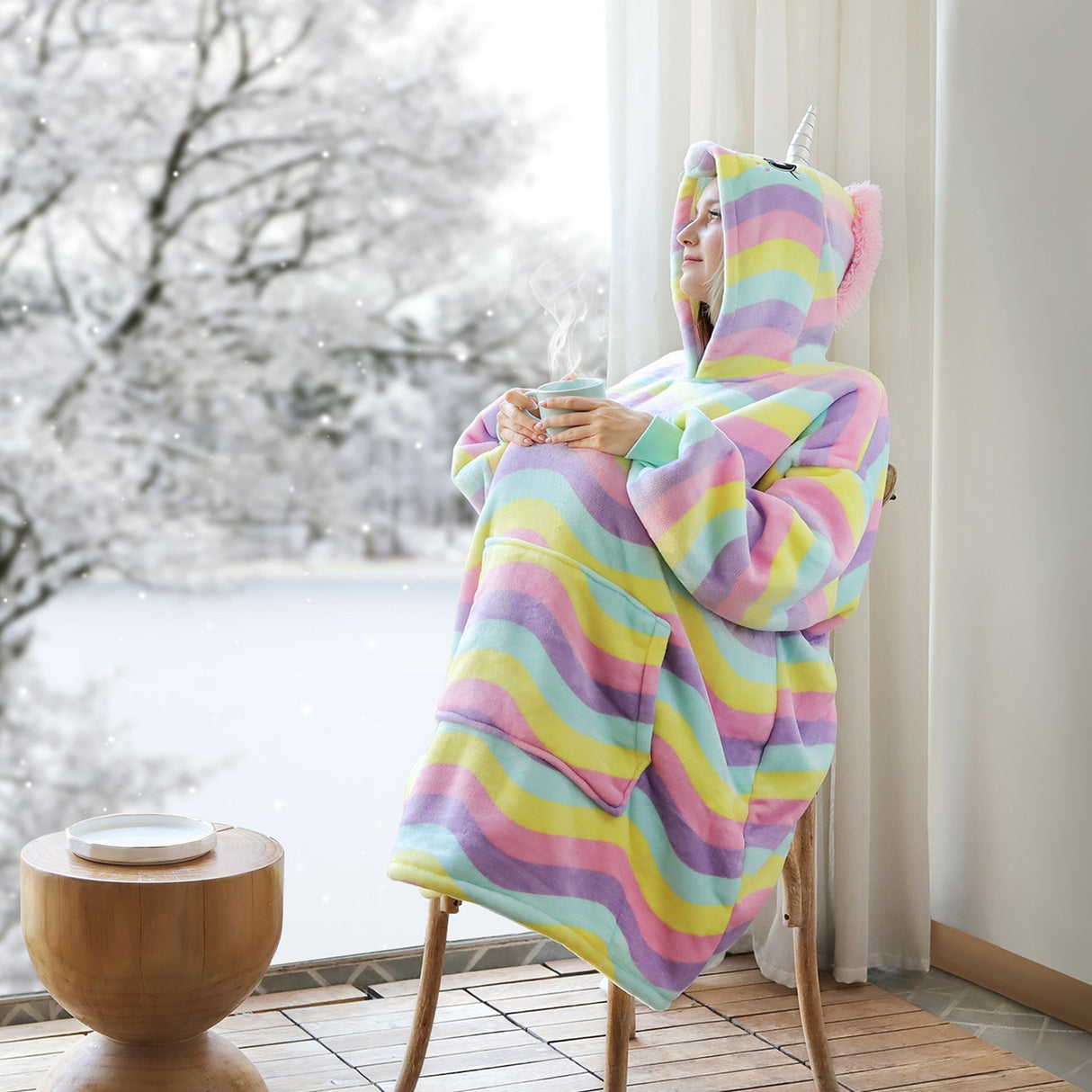 Rainbow Unicorn Hoodie Wearable Blanket
