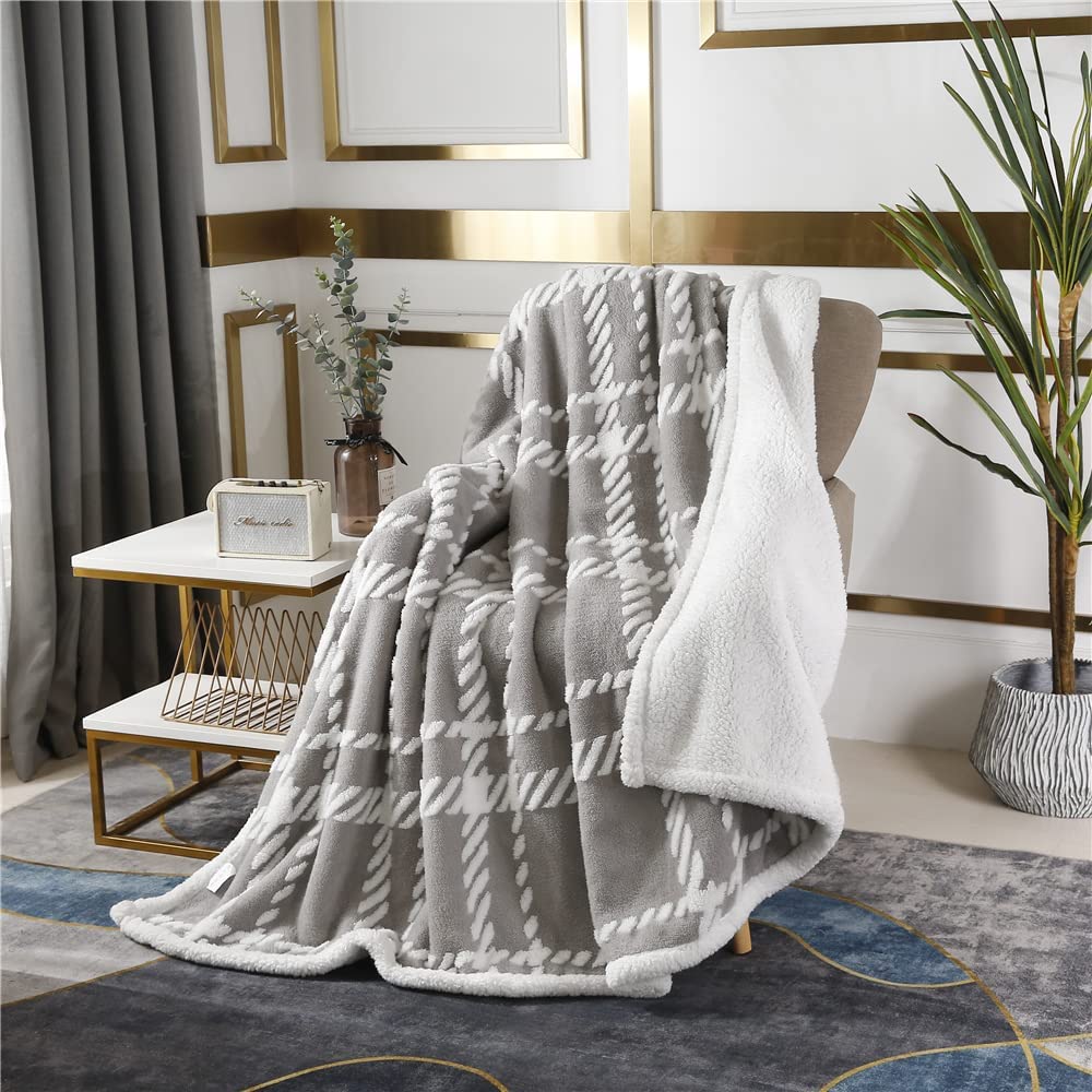 Grey Plaid Fluffy Fleece Blanket